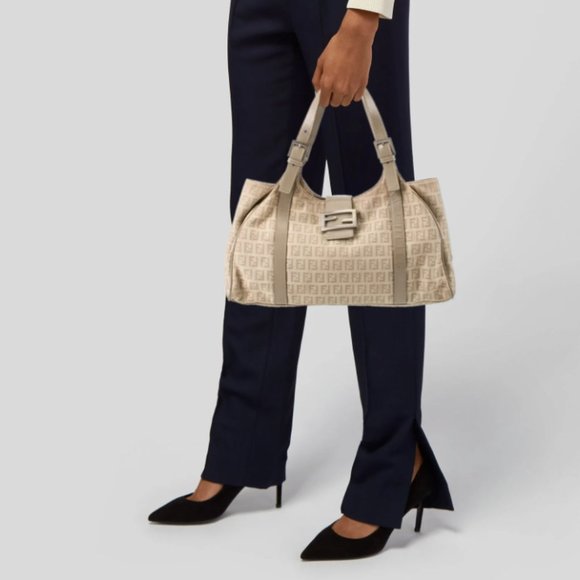 Fendi Zucchino Hobo Shoulder Bag - Tan